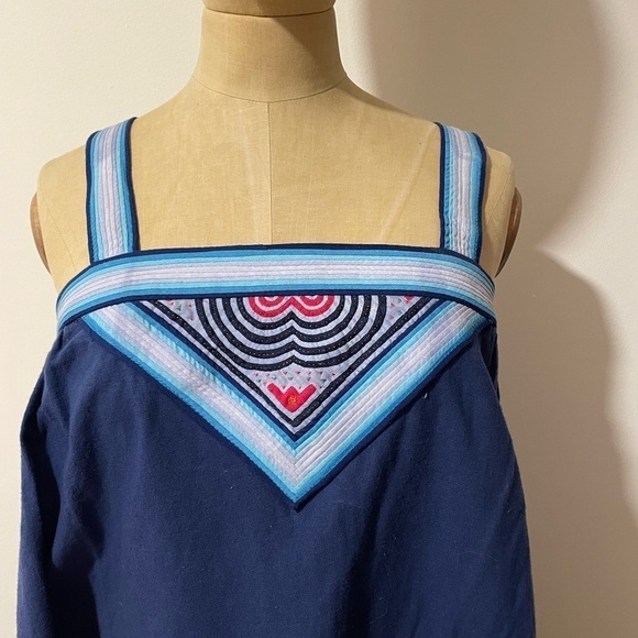 VTG Retro Boho Cotton Summer Dress Blue Rainbow MIDI Tank Coastal Grandma - Picture 1 of 14